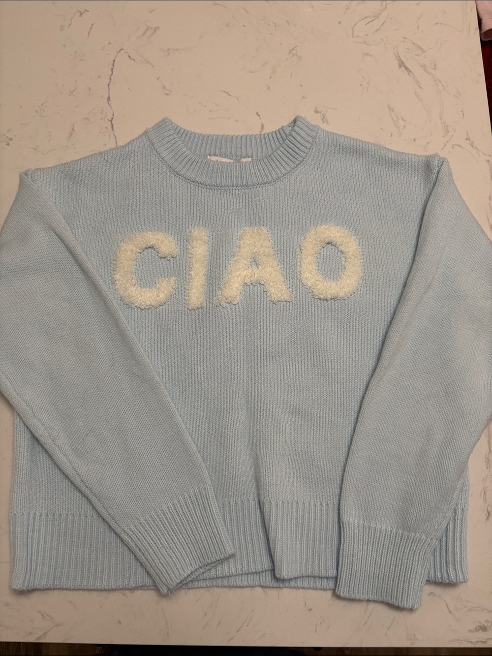 Hooked Up by IOT Light Blue CIAO Crewneck Sweater